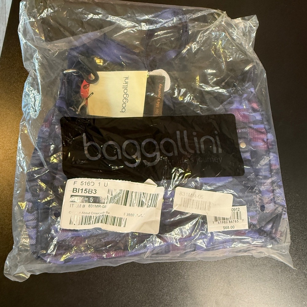 Baggallini Out and About Bagg Purple Blue Camo Cross Body Bag + RFID Wristlet - Picture 12 of 12